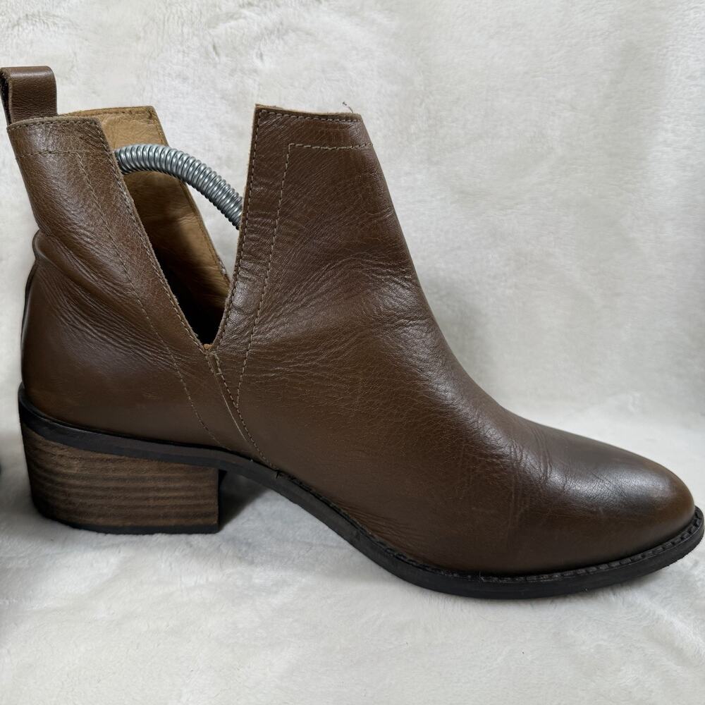 Diba Brown Leather Cutout Ankle Boots Women’s 9.5 Western Chelsea Block Heel - Picture 5 of 11